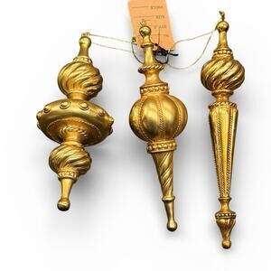 Set Of 3 Solid Finial Christmas Ornaments Antique Mercury Gold Finish